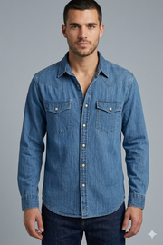Premium Classic Denim Shirt for Men - Regular Fit