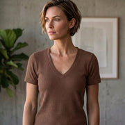 Women Single Jersey Fabric V-Neck T-Shirts