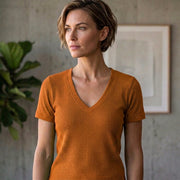Women Single Jersey Fabric V-Neck T-Shirts