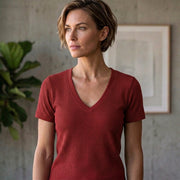 Women Single Jersey Fabric V-Neck T-Shirts
