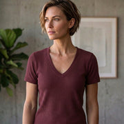 Women Single Jersey Fabric V-Neck T-Shirts