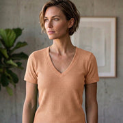 Women Single Jersey Fabric V-Neck T-Shirts