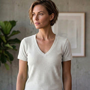 Women Single Jersey Fabric V-Neck T-Shirts