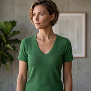 Women Single Jersey Fabric V-Neck T-Shirts